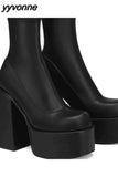 Niulatu Women's Shoes Fashion Ankle Boots High Platform Shaped High Heel Boots Chunky Heels Zipper Platform Shoes Women's Boots DJSE
