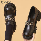 Niulatu Women 2025 New Platform Solid Color Shoes Round Toe Metal Chain Slip-on Ladies Flat Shoes Zapatos De Mujer DJSE