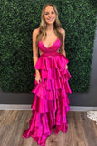 Red Straps Satin Cutouts A-line Ruffle Prom HZ0308