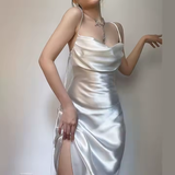 Niulatu Sheath Spaghetti Straps Floor Length Ruffles Prom Dresses SD1353
