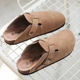 Niulatu Popular Women's Closed Toe Cork Slippers Mule Clogs Cork Sandals For Women Split Leather Garden Slides Cork Shoes DJSE