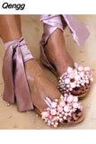 Niulatu candy color flat sandals beaded flat large size sandals 35-43 shoes sandals women fashion shoes DJSE