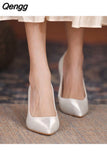 Niulatu Women Bridal Shoes Wedding Shoes High Heels Satin Silk Pumps Female Stiletto Luxurious Pointed Diamond Party Shoes DJSE