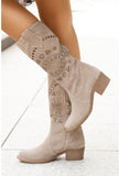 Niulatu Women Long Boots Breathable Hole Suede Comfortable Low-Heeled Retro Zippe Round Lady Boots Fashionr Keen-High Shoe DJSE