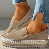 Niulatu Women Autumn Sequined Round Toe Flats Sneakers Luxury Glitter Crystal Slip On Loafers Platformvulcanized Shoes Sewing Lazy Shoes DJSE