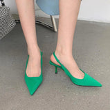 Niulatu Women's Shoes Autumn Orange Lace-up Stiletto Heel Pointed High Heel Rhinestone Buckle Temperament Muller Single Shoe Women DJSE