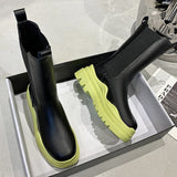 Niulatu Newest Genuine Leather Boots Women Stretch Platform Chelsea Thick Sole Female Shoes Mid Calf Square Toe Botas DJSE