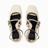 Niulatu Summer White Mary Janes Heeled Sandals For Women Squared Toe Block Heel Slingbacj Shoes Black Leather Heels DJSE