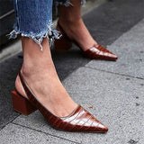 Niulatu Women Pointed Toe Vintage Sandals Ladies Square Med Heels Women's Slip On PU Leather Shoes Female Summer Party Pumps Plus Size DJSE