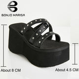 Niulatu Brand Goth Beach Punk Platform Women Slip On Sandals Shoes Strappy Wedges Open Toe Summer Black Slides Shoes Women DJSE