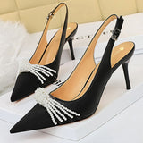 Niulatu Shoes Pearl Bowknot Women Pumps Luxurious High Heels Fashion Party Shoes Women Heels Stiletto Ladies Shoes Plus Size 43 DJSE
