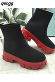 Niulatu Couple Sock Shoes Women Thick-soled Casual fly woven mesh Knitted Short Boots female Floater sneakers women s DJSE