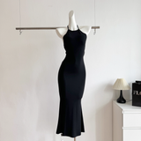 Niulatu Sheath Halter Black Dinner Dresses Mid Length Black Birthday Outfit SD287