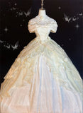 Niulatu Ball Gown Sweetheart Satin Short Sleeves Long Evening Gown Prom Dresses SD1433