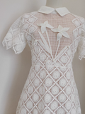 Niulatu A line Short Sleeves White Lace Party Dress Holiday Birthday Dresses For Women SD365