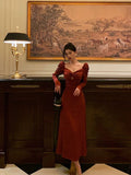Niulatu A line Long Sleeves Red Satin Prom Dresses Birthday Outfits SD313