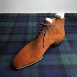 Niulatu for Men Coffee Brown Flock Lace Up Business Shoes for Men with Free Shipping Ankle Boots DJSE