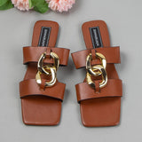 Niulatu Summer 2025 Fashion Luxury Design Flat Casual Slides Outside Beach Shoes Sqaure Toe Metal Button Women Slippers DJSE