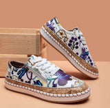 Niulatu Women Sneakers for Women 2025 Leather Floral Printed Vulcanized Shoes Lace-up Ladies Platform Sport Shoes Zapatillas DJSE
