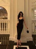 Niulatu Sheath Straps Black Satin Prom Dresses With Beads Birthday Dress SD569