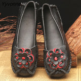 Niulatu Flower Flat Shoes Women's Genuine Leather Moccasins Nurse Shoes Handmade Sewing Women Flats Vintage Ladies Loafers DJSE