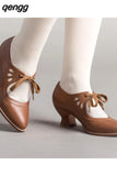 Niulatu Pointed Toe Shoes for Women Mary Janes Women's High Heels New Office Lace -up Pump Ladies Thick Heels Female Shoes DJSE