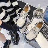 Niulatu women platform shoes Small Leather Shoes Female 2025 Wild Thick High Heel Retro Work Shoes Spring Low Single Shoe DJSE