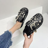 Niulatu Women Slippers Platform Rivets Punk Rock Leather Mules Creative Metal Fittings Casual Party Shoes Female Outdoor Slides DJSE