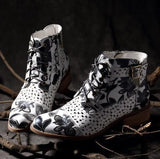 Niulatu Style Women Ankle Boots Print Floral High Heel Ladies Shoes Party Dancing Pumps Basic Leather Boots hjkm DJSE