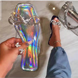 Niulatu Women's Flip Flops 2025 Colorful Rhinestone Strip Ladies Shoes Summer New Bling Sexy Beach Woman Outside Wear Slippers Slides DJSE
