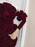 Niulatu Sheath Strapless Burgundy Velvet Vacation Dresses Short Burgundy Birthday Dress With Gloves SD235