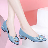 Niulatu Shoes Black Patent Leather Dress Shoes Pointed Toe Boat Shoes Med Heels Pumps Soft Comfortable Mother Work Shoes DJSE