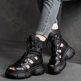 Niulatu Women's Sandals 2025 Summer Hollow Roman Style Sandals Thick Sole Fish Mouth Women's Shoes Retro Outdoor Women's Shoes DJSE