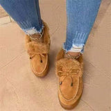 Niulatu Women Fur Slip-on Cotton Shoes Bowknot Plush Loafers Warm Short Snow Boots Female Furry Flat Shoes Platform Casual DJSE