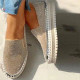 Niulatu Women Autumn Sequined Round Toe Flats Sneakers Luxury Glitter Crystal Slip On Loafers Platformvulcanized Shoes Sewing Lazy Shoes DJSE
