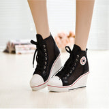 Niulatu Women's Wedge Mesh Casual Shoes Fashion Black White Pink Stealth Increase Breathable High-top Sneakers DJSE