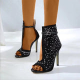 Niulatu Women Pumps Ankle Crystal Sandals Black Shoes Straps High Heels Heel Pumps Ladies Party Zapatillas Mujer Zapatillas Mujer DJSE