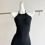 Niulatu Sheath Halter Black Dinner Dresses Mid Length Black Birthday Outfit SD287