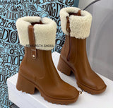 Niulatu Women PVC Rainboots Chunky Heel Height Increasing Short Boots Thick Sole Motorcycle Ankle Boots For Women Rain Shoes DJSE