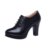 Niulatu 32-43 Deep Mouth Pumps Women Platform Shoes Block Heel 2025 Oxfords High Heels Shoes Soft Leather for Work Dance DJSE
