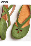 Niulatu Women Sandals Plus Size Flat Round Toe Sandals Female Casual Ankle Hollow Sandals Elegant Soft Beach Sole Women Shoes988 DJSE