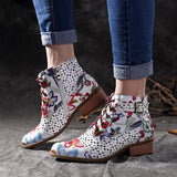 Niulatu Style Women Ankle Boots Print Floral High Heel Ladies Shoes Party Dancing Pumps Basic Leather Boots hjkm DJSE