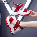 Niulatu Sandals Women 2025 New Summer Chunky High Heels Female Wedges Shoes for Women Fish Toe Red Sandalia Feminina DJSE