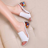 Niulatu large sizes 41 elegant crystals chunky Heels Summer women's Shoes Woman Sandals leisure slippers PU Basic DJSE