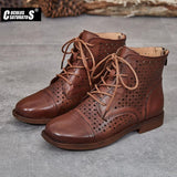 Niulatu Style Genuine Leather Women Boots Flat Booties Soft Cowhide Women's Shoes Front Zip Ankle Boots zapatos mujer DJSE