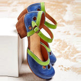 Niulatu Cute Mary Janes Pumps Women Cutout Rome Round Toe Casual Office Comfy Summer High Heels Shoes Chunky Heels Pumps DJSE
