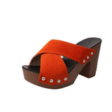 Niulatu Women Sandals 2025 New Square High Heel Platform Flock Casual Rivet Pumps Peep Toe Female Elegant Ladies Shoes Zapatos De Mujer DJSE
