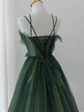 Niulatu Gown Spaghetti Straps Floor Length Dark Green Long Prom Dresses HZ1110