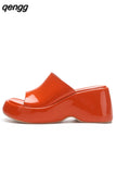 Niulatu Sandals For Women Wedge Slingback Fashion Metallic Glitter Open Toe Slipper Shoes Summer Casual Slip On Sandals DJSE