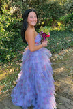 Sweetheart Floral Corset Tulle Ruffle A-line Prom HZ0308